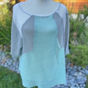 Free People fishnet mesh colorblock top small